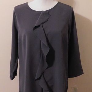 LandsEnd Soapstone Grey Ruffle Blouse